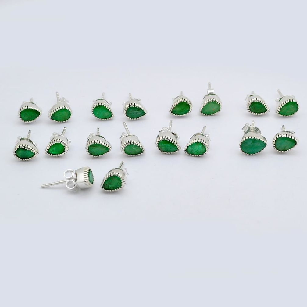 Wholesale lot of 9 natural green emerald 925 sterling silver stud earrings w1186