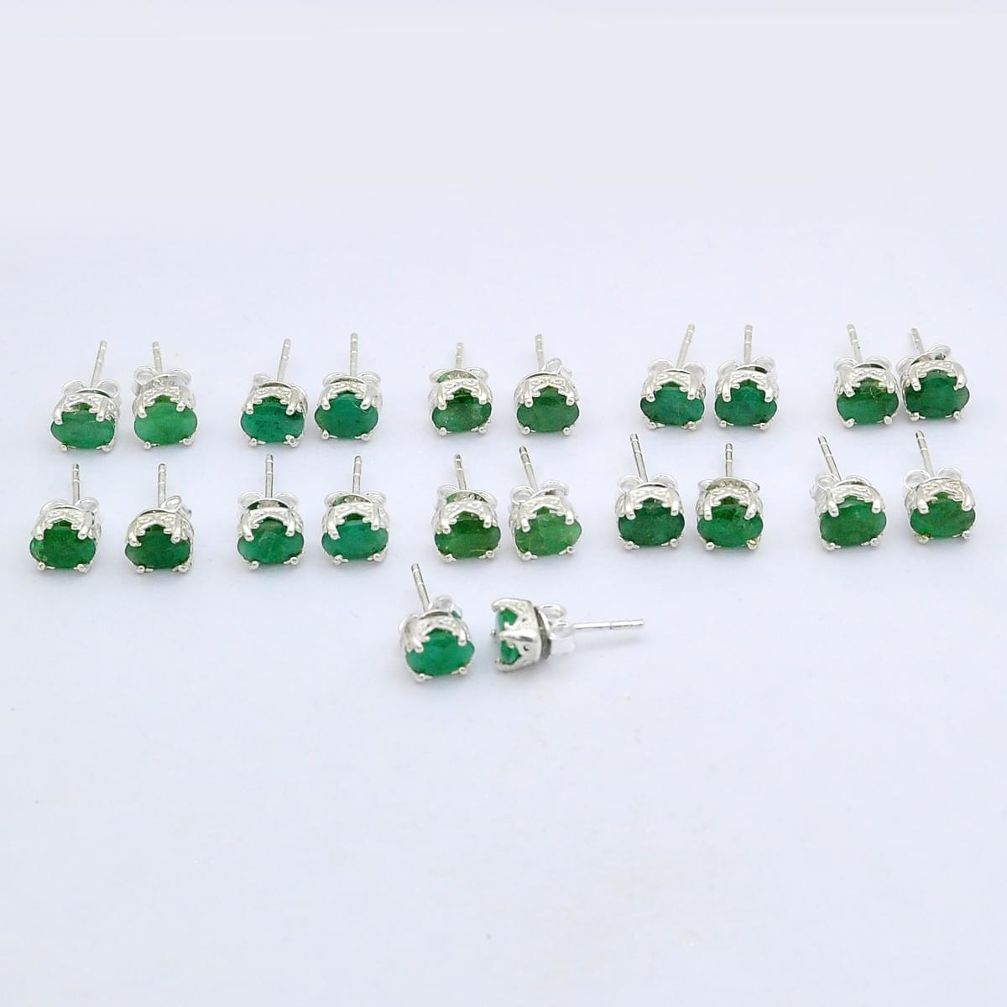 Wholesale lot of 11 natural green emerald 925 silver stud earrings w1187