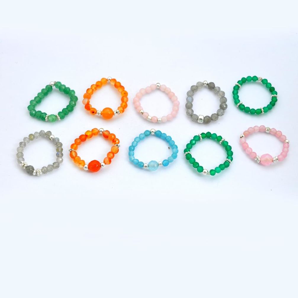 Wholesale lot of 10 natural multicolor multi gemstone 925 silver adjustable beads ring w1188