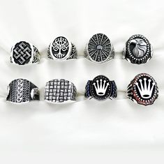 wholesale lot of 8 white cubic zirconia 925 silver MEN'S VINTAGE ring (size 8-11) W1251