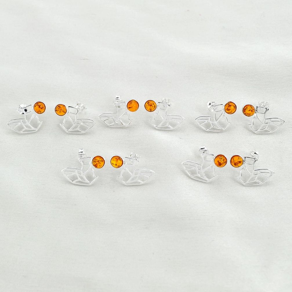 Halloween wholesale lot of 5 natural orange baltic amber 925 silver stud earrings  w1300