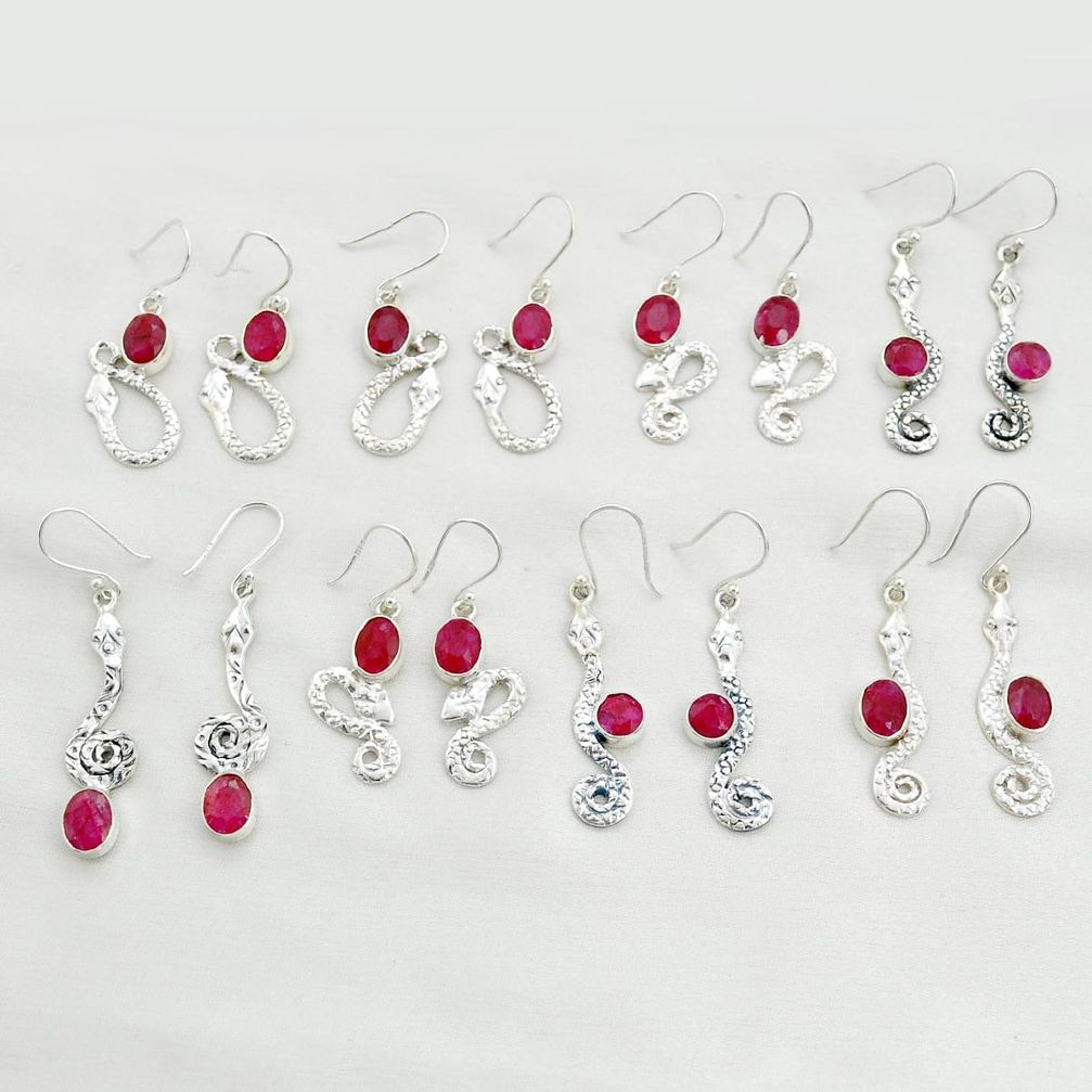 Halloween wholesale lot of 8 natural red ruby 925 sterling silver dangle snake earrings w1315