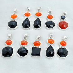 Wholesale lot of 10 natural black onyx  and carnelian 925 silver pendant w1351
