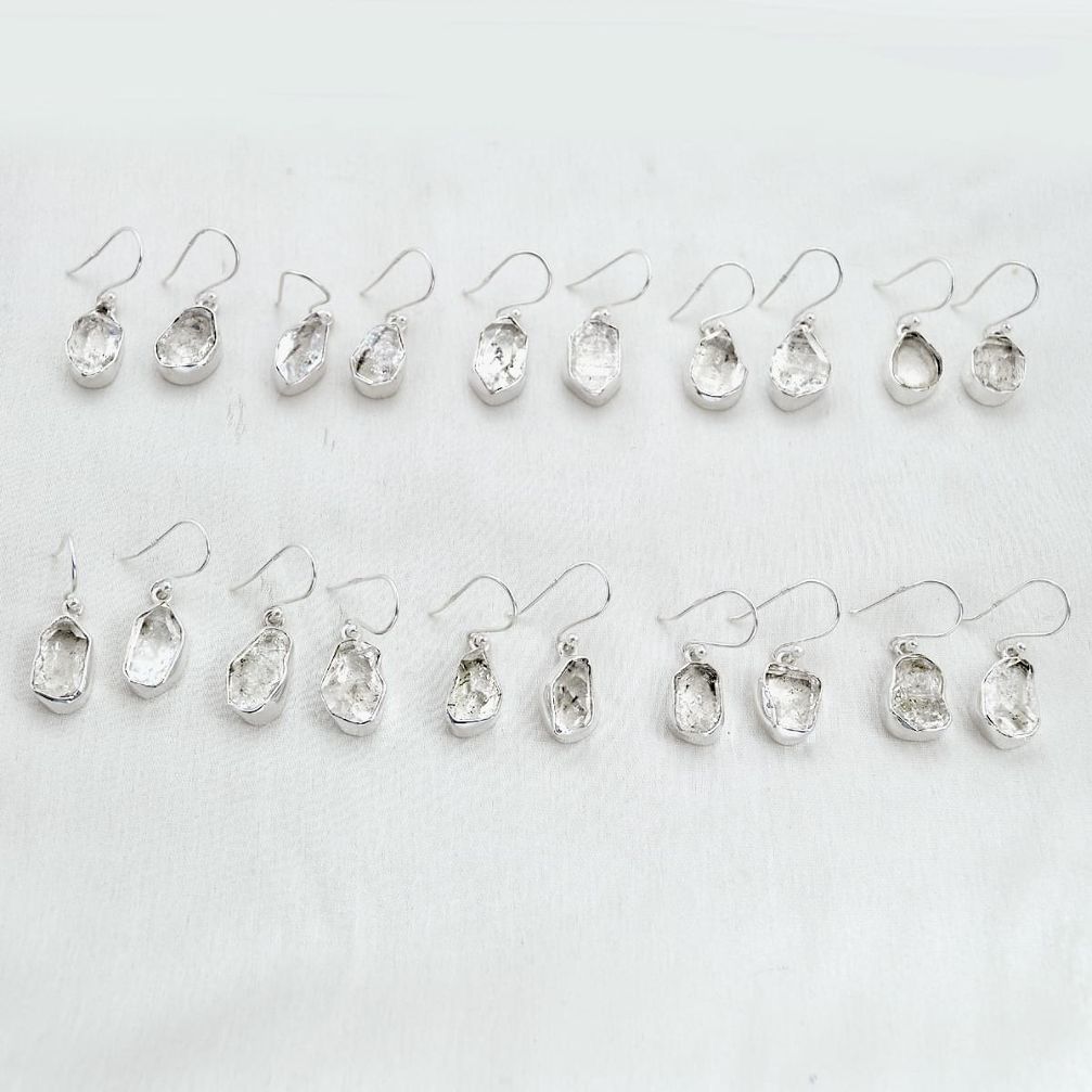 Wholesale lot of 10 natural white herkimer diamond 925 silver dangle earrings w1374