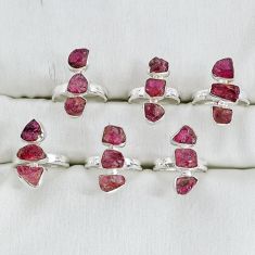 wholesale lot of 6 natural pink tourmaline rough 925 silver ring (size 6 - 8) w1386