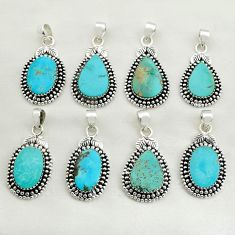 Wholesale lot of 8 natural green turquoise tibetan 925 silver native pendant w1406