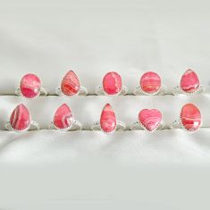 Wholesale lot of 10 natural pink rhodochrosite  925 silver ring (size 7 - 8.5) w1417