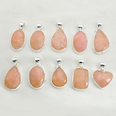 Wholesale lot of 10 natural orange morganite 925 silver pendant w1418