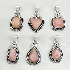 Wholesale lot of 6 natural orange morganite 925 silver pendant w1419