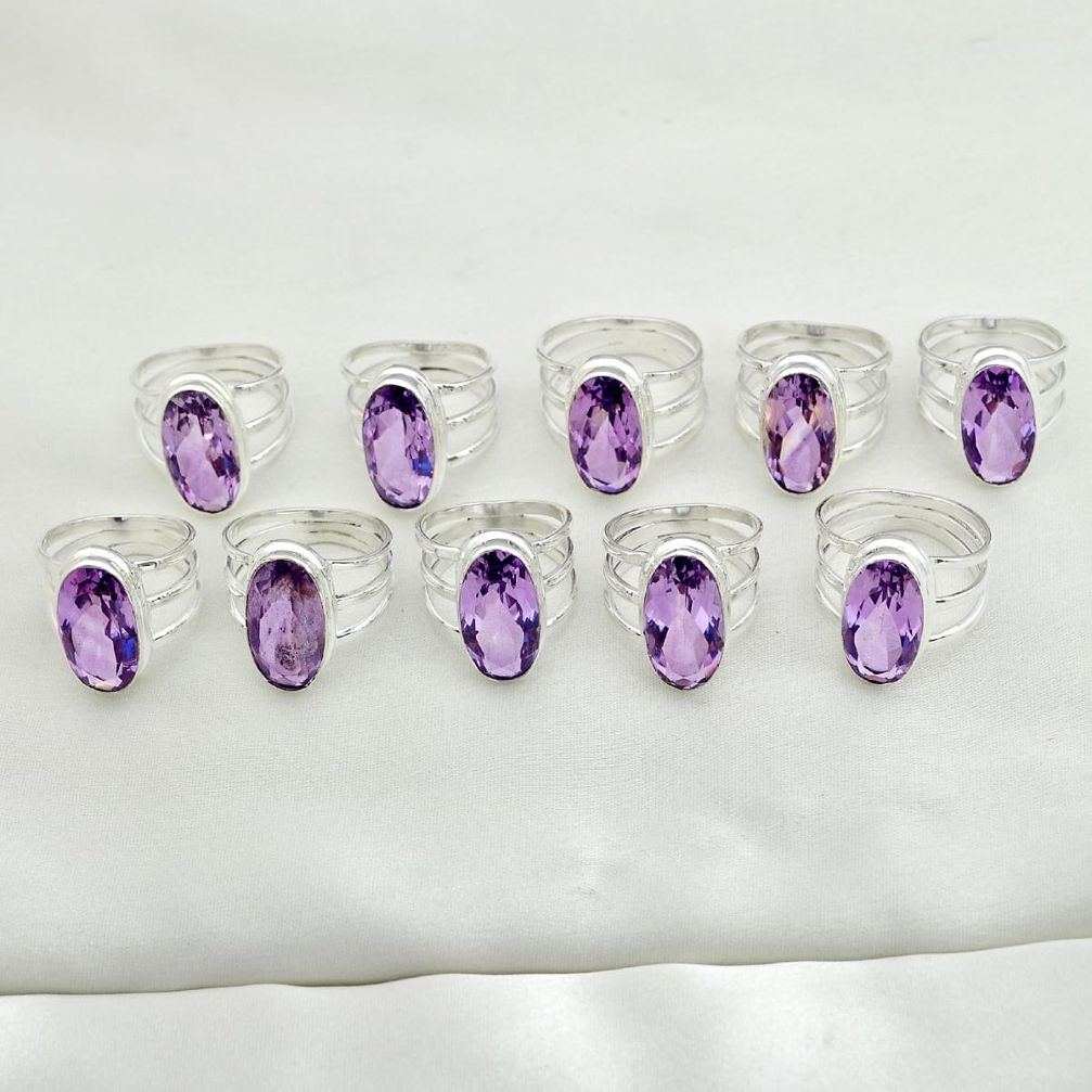 Wholesale lot of 10 natural purple amethyst 925 silver ring (size 6 - 9.5) w1429