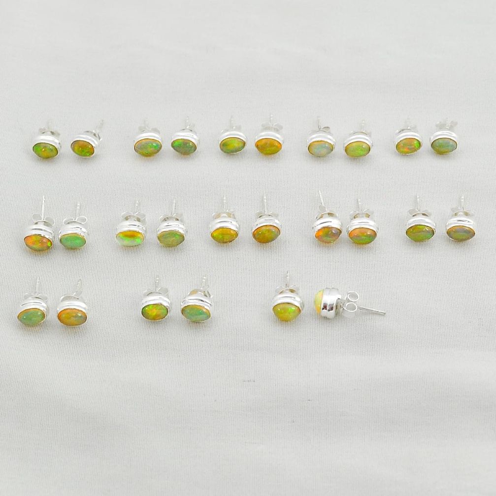 Wholesale lot of 13 natural multicolor ethiopian opal 925 silver studs earrings w1465