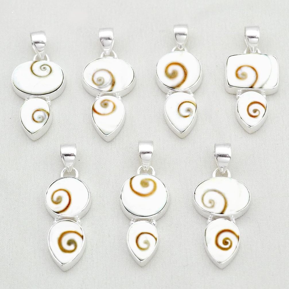 Wholesale lot of 7 natural white shiva eye 925 sterling silver pendant w1488