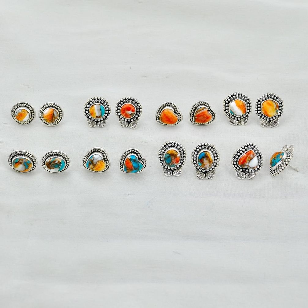 Wholesale lot of 8 spiny oyster arizona turquoise 925 silver earrings w1620