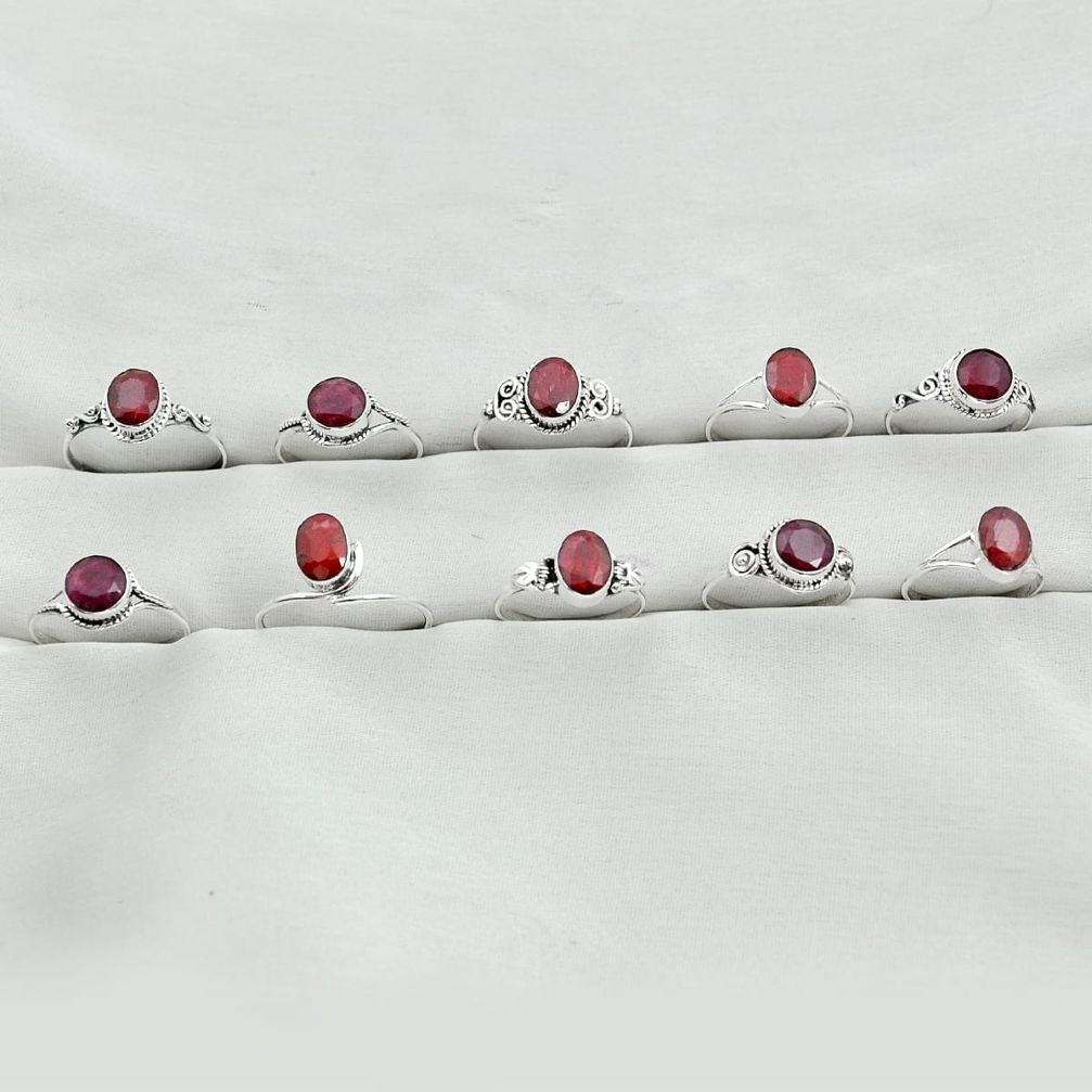 Wholesale lot of 10 natural red ruby 925 silver ring (size 4.5 - 9) w1626
