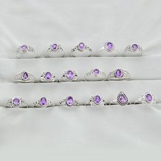 Wholesale lot of 16 natural purple amethyst 925 silver ring (size 6 - 9) w1636