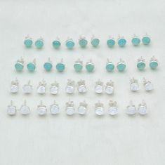 wholesale lot of 20 natural aqua chalcedony 925 silver earrings W1638