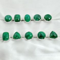 Wholesale lot of 10 natural green emerald 925 silver ring (size 6 - 9) w1648