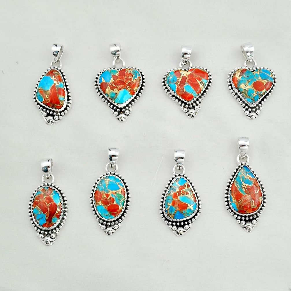 Wholesale lot of 8 fine green turquoise 925 sterling silver pendant w1662