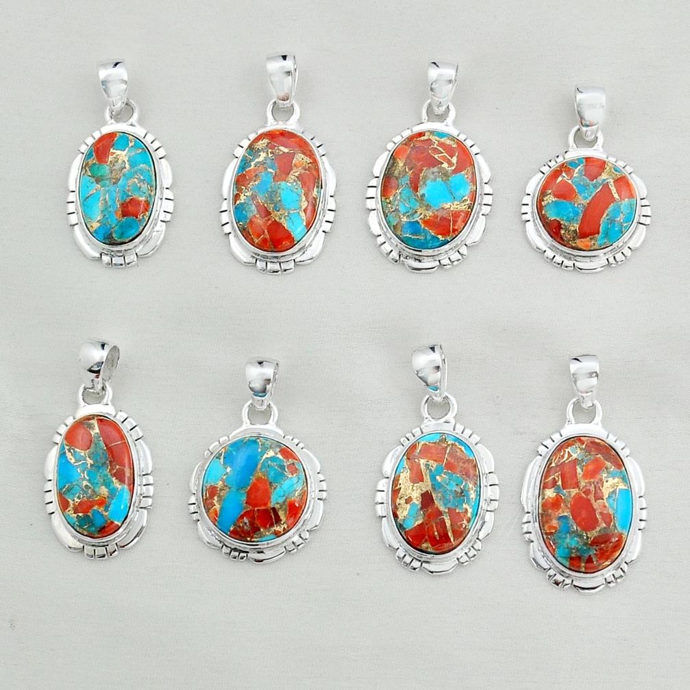 Wholesale lot of 8 fine green turquoise 925 sterling silver pendant  w1665