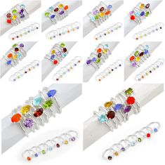 Wholesale lot of 10 natural multicolor multi gemstone 925 silver ring (size 7 - 9) w1671