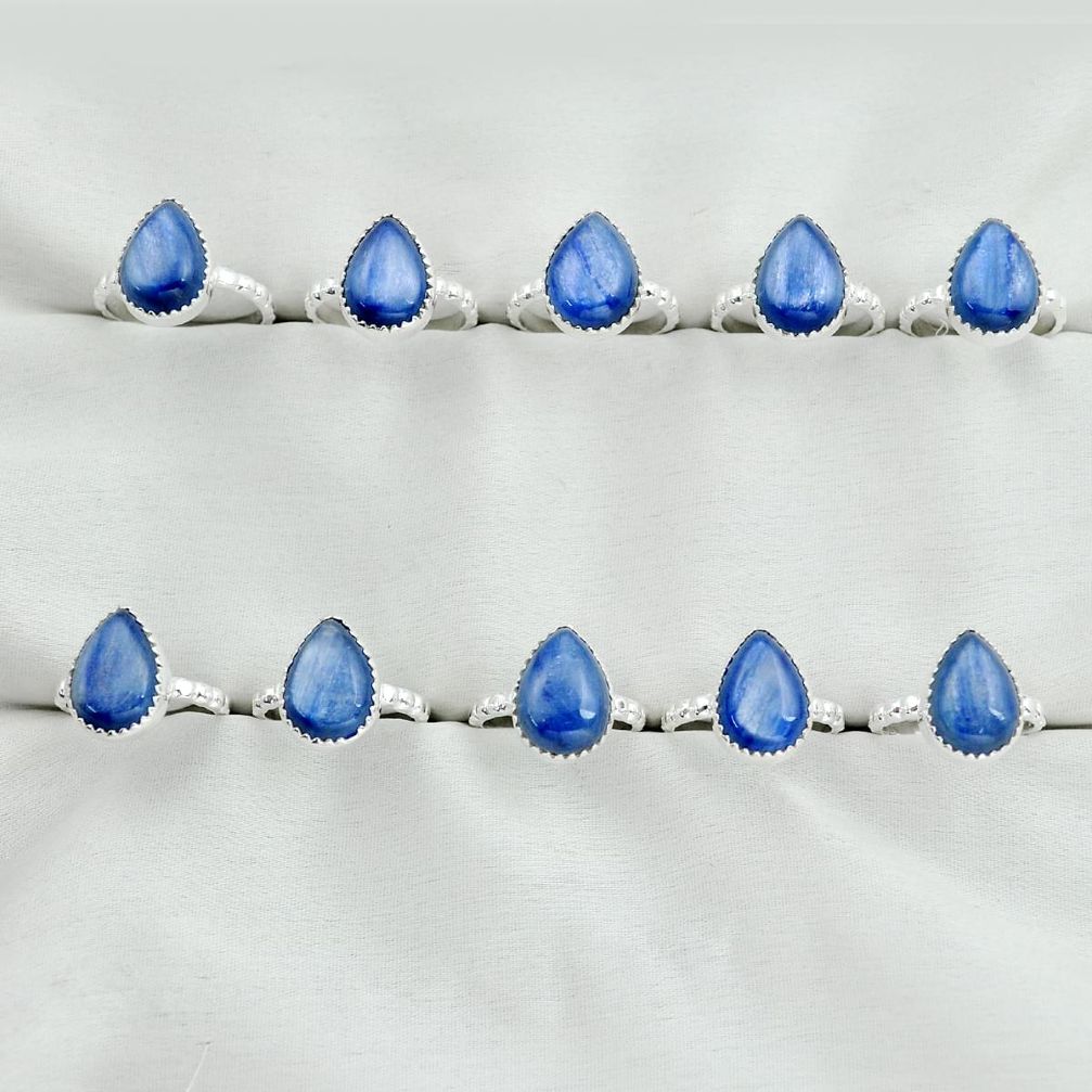 Wholesale lot of 10 natural blue kyanite 925 silver ring (size 6 - 8) w1677