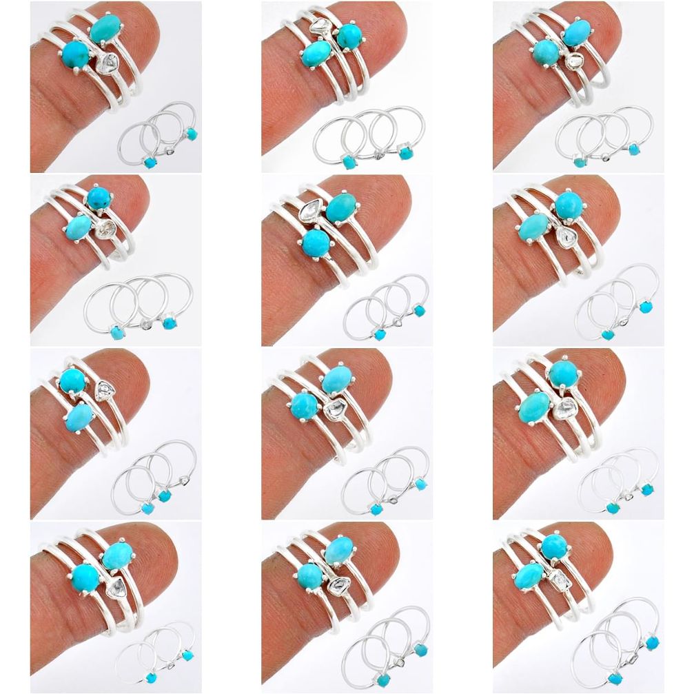 Wholesale lot of 12 blue sleeping beauty turquoise 925 silver ring (size 7 - 9) w1678