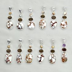 Wholesale lot of 12 natural multicolor multi gemstone 925 silver pendant w1690