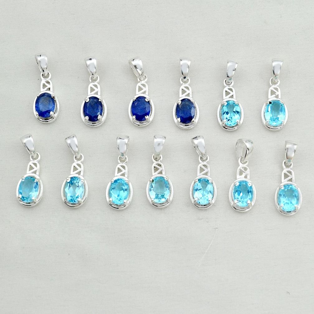 Wholesale lot of 13 natural blue sapphire topaz 925 silver pendant w1691