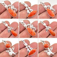55.16cts wholesale lot of 9 natural red sponge coral pearl 925 silver pendant W1724