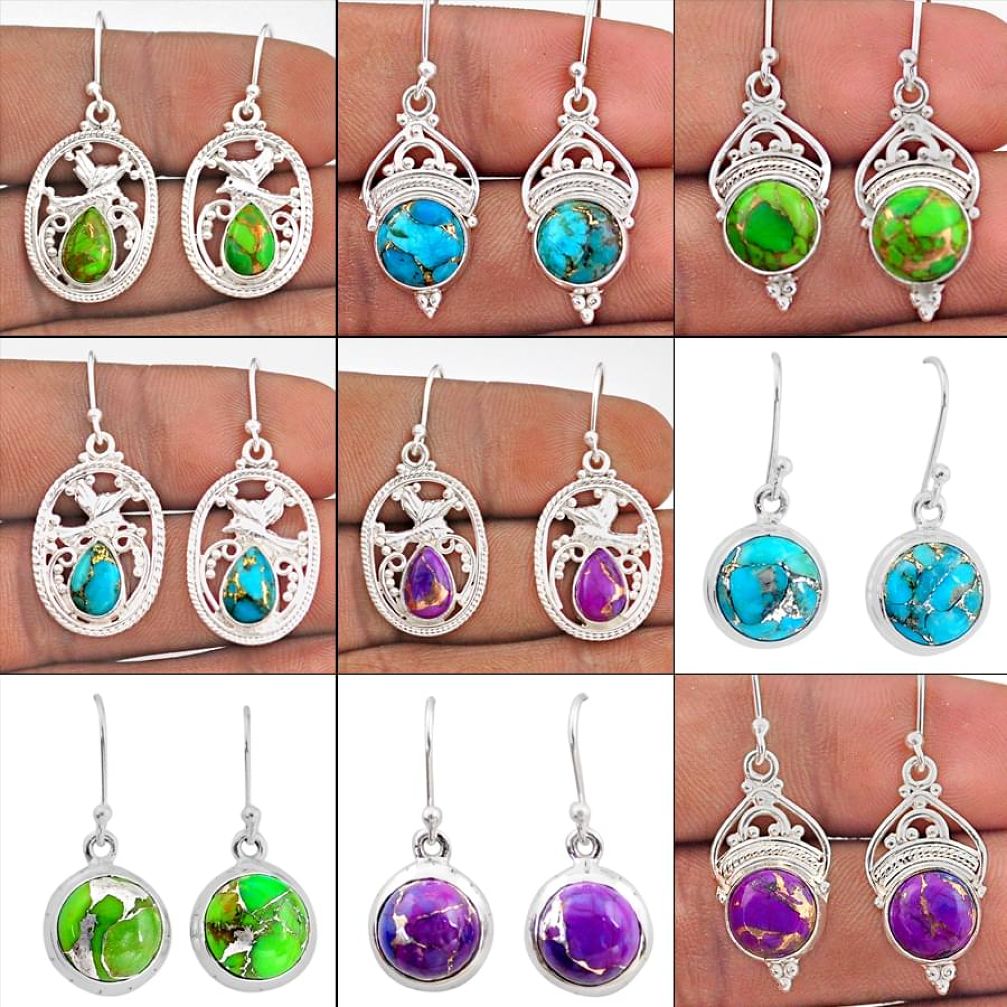54.62cts wholesale lot of 9 multicolor copper turquoise 925 silver earrings W1729
