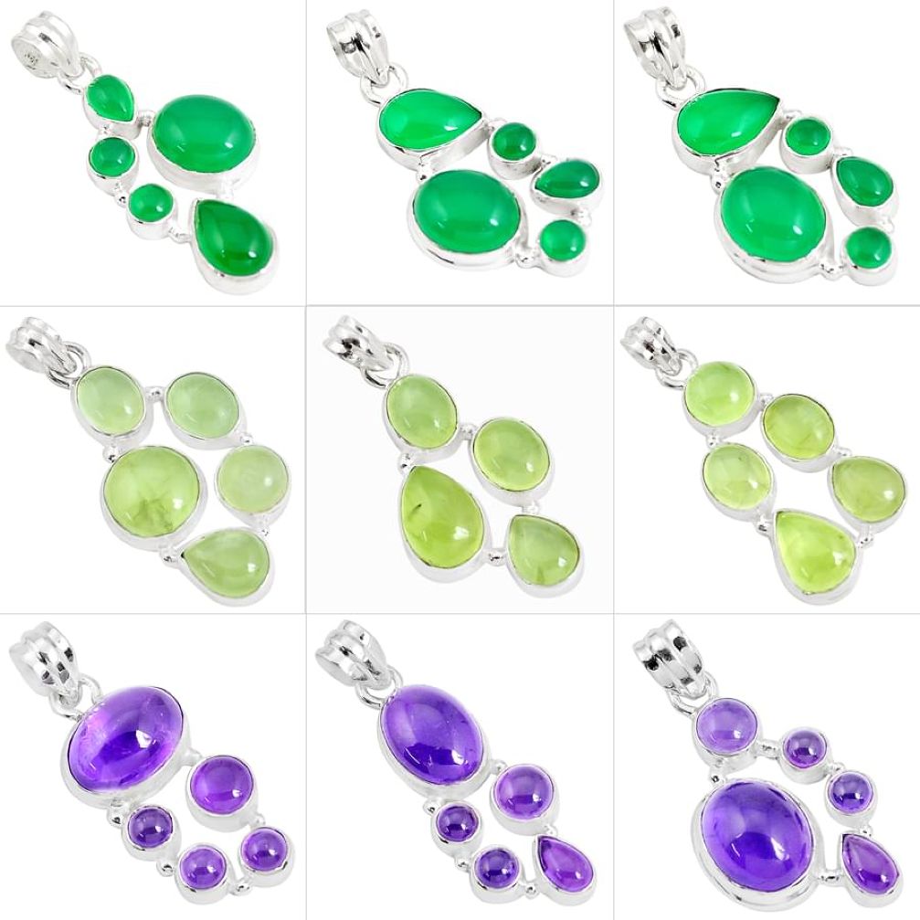 122.53cts wholesale lot of 9 natural multicolor multi gemstone 925 silver pendant W1742