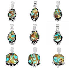 52.63cts wholesale lot of 9 matrix royston turquoise 925 sterling silver pendant jewelry