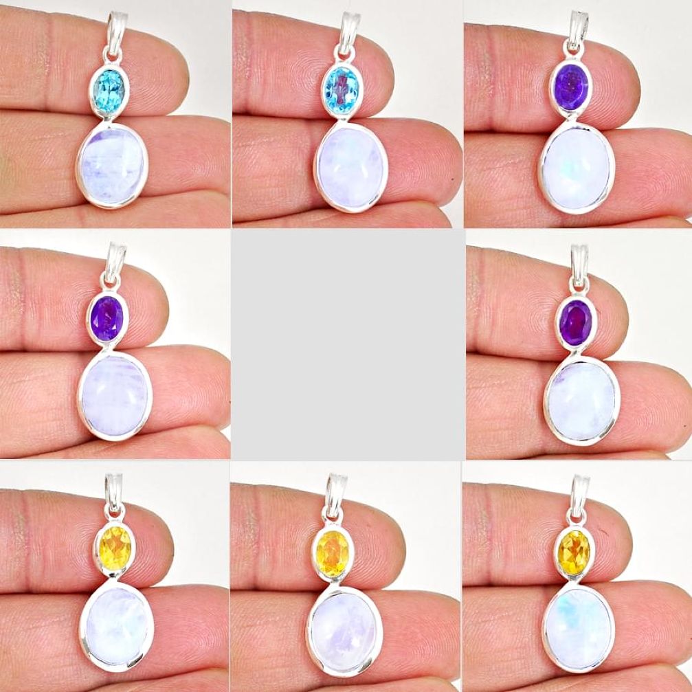 53.62cts wholesale lot of 8 natural moonstone 925 silver pendant W1760