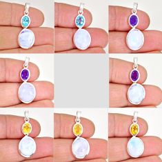 53.62cts wholesale lot of 8 natural blue moonstone 925 silver pendant