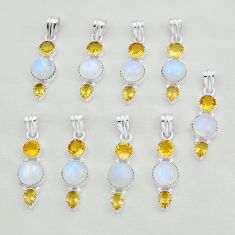 72.72cts wholesale lot of 9 natural rainbow moonstone 925 silver pendant