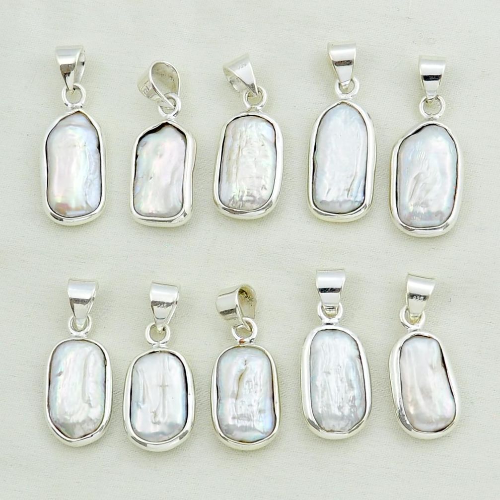 Wholesale lot of 10 natural white pearl 925 sterling silver pendant w 1835