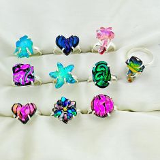 Wholesale lot of 10 multicolor dichroic glass 925 silver ring (size 5.5 - 10) w 1839