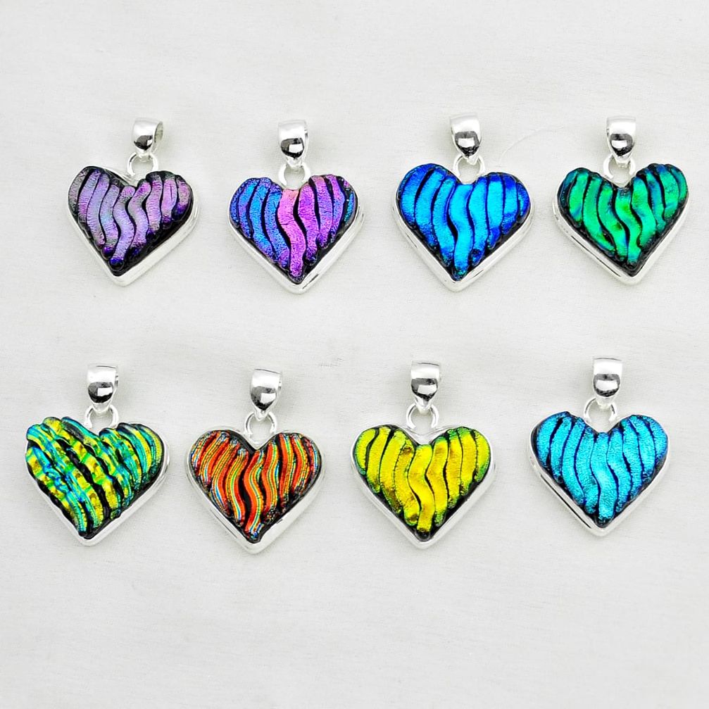 Wholesale lot of 8 multicolor dichroic glass 925 silver pendant w 1841