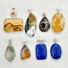 Wholesale lot of 8 natural yellow plume agate 925 silver pendant w 1842
