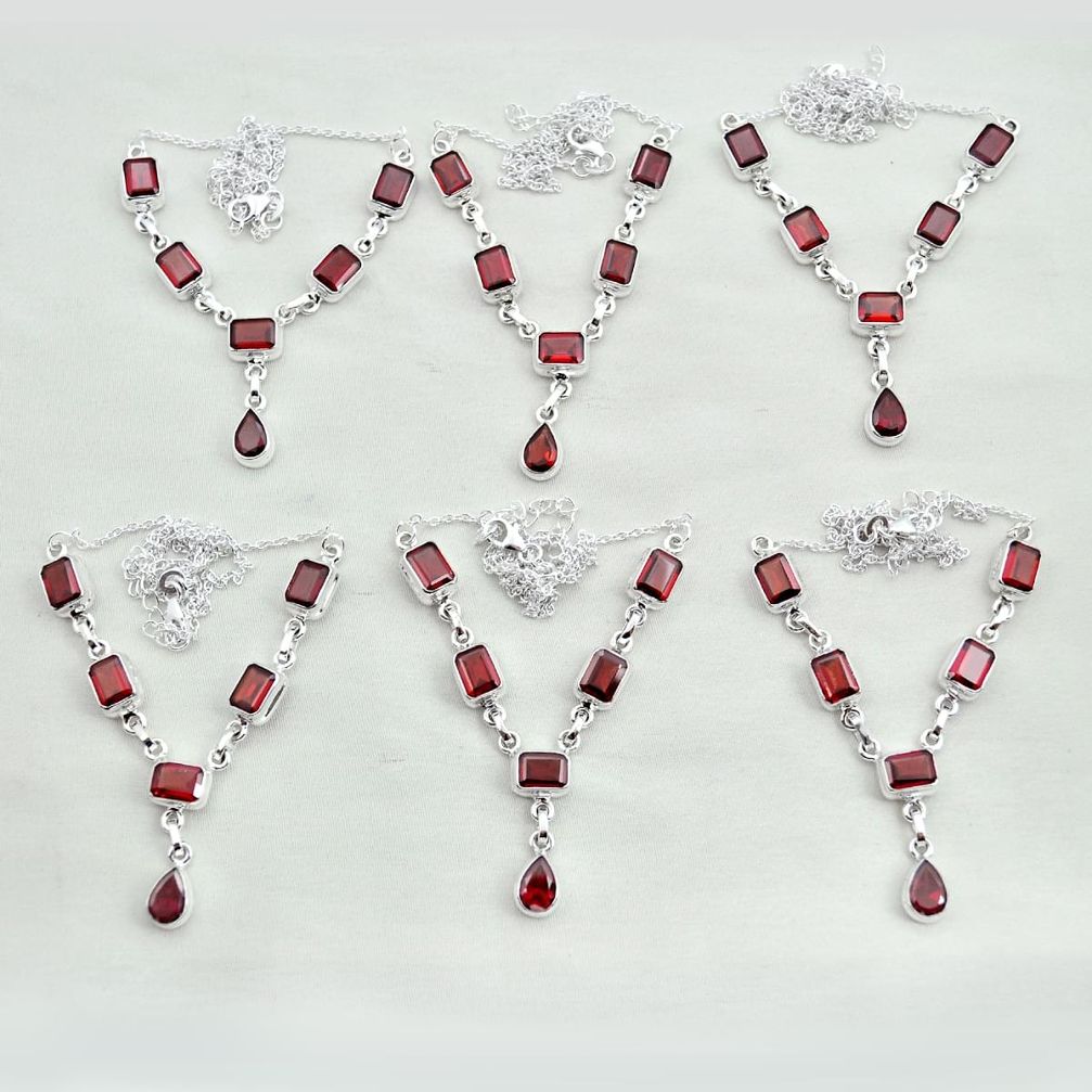 Wholesale lot of 6 natural red garnet 925 sterling silver bezel necklace w1878