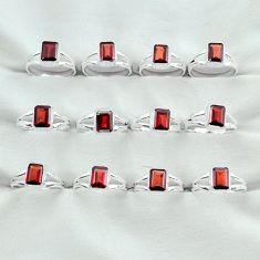 Wholesale lot of 12 natural red garnet 925 silver ring (size 6 - 8) w1880