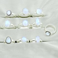 Wholesale lot of 10 natural rainbow moonstone 925 silver ring (size 6 - 10) w1895