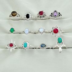 Wholesale lot of 12 natural multi color multi gemstone 925 sterling silver ring jewelry (size 6 - 9) w1946
