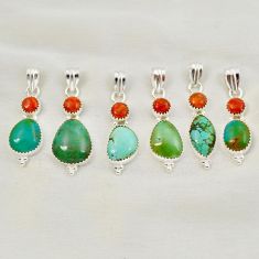 Wholesale lot of 6 natural green and blue turquoise tibetan mojave turquoise 925 sterling silver pendant jewelry w1970
