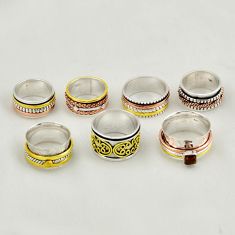 Wholesale lot of 7 natural red garnet 925 silver spinner ring size (6.5 - 10) w 2106