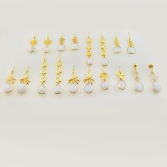 Wholesale lot of 9 natural rainbow moonstone 925 gold silver earrings w 2120