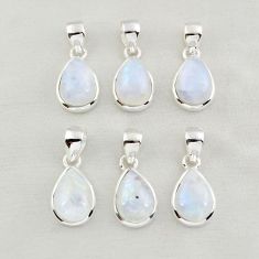 Wholesale lot of 6 natural rainbow moonstone 925 silver pendant w 2126