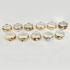 Wholesale lot of 11 natural rainbow moonstone 925 silver meditation ring size (6.5 - 9) w 2129