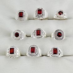 Wholesale lot of 9 natural red garnet 925 silver ring (size 5.5 - 8.5) w 2157