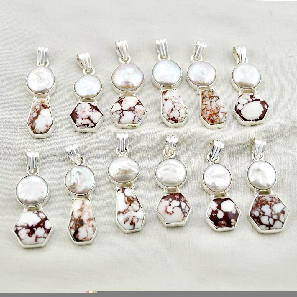 Wholesale lot of 12 natural bronze wild horse magnesite 925 silver pendant w2175